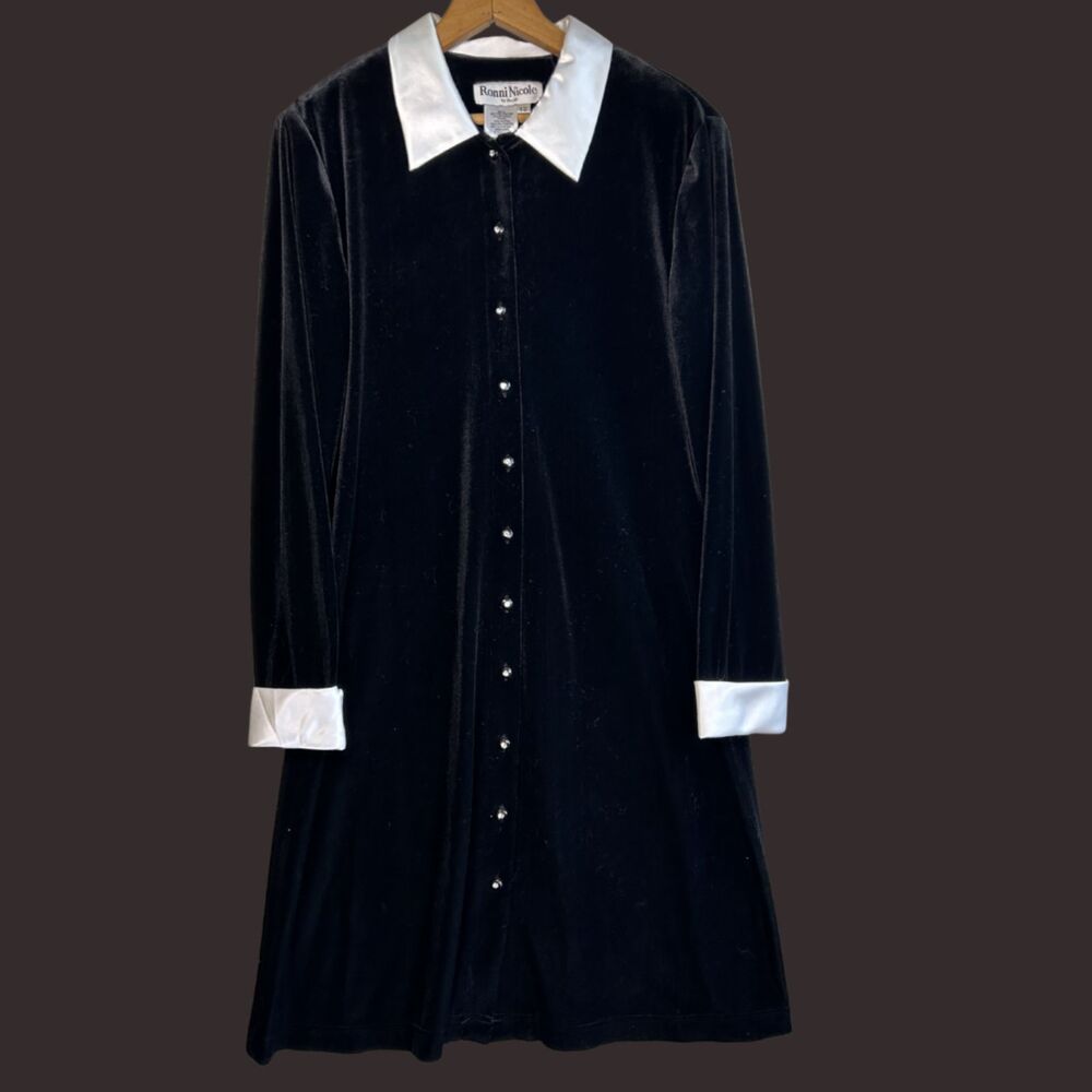 Vintage 90s Ronni Nicole Button Front Velour Wednesday Vibes The Craft Dress